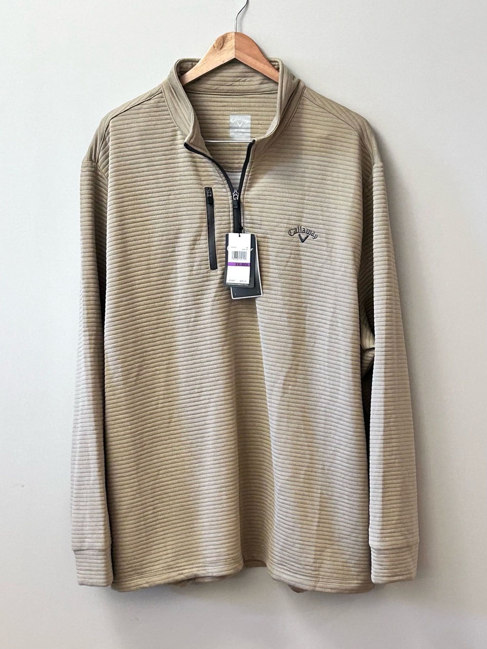Callaway Opti-Dri Quarter-Zip Ribbed Golf Pullover Khaki. 50 UPF Men’s XXL